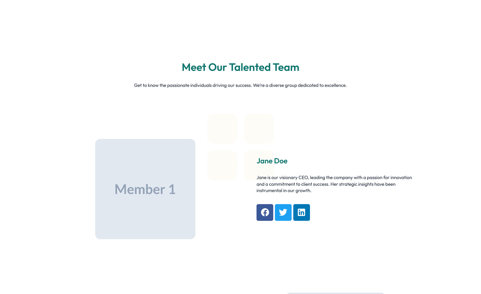 Team with 3-column Team Cards with Social 60 - Elementor component