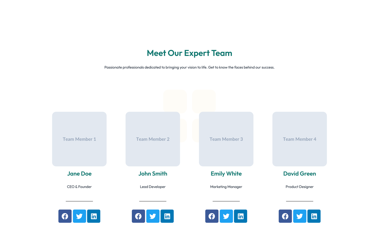 Team with 4-column Team Cards 64 - Elementor component