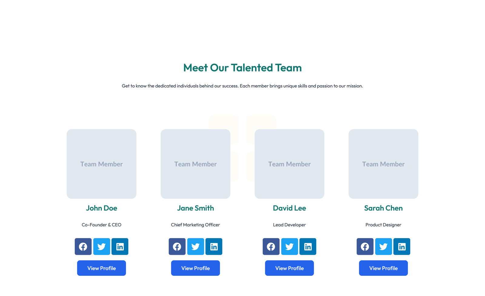 Team with 3-column Team Cards with Social 65 - Elementor component