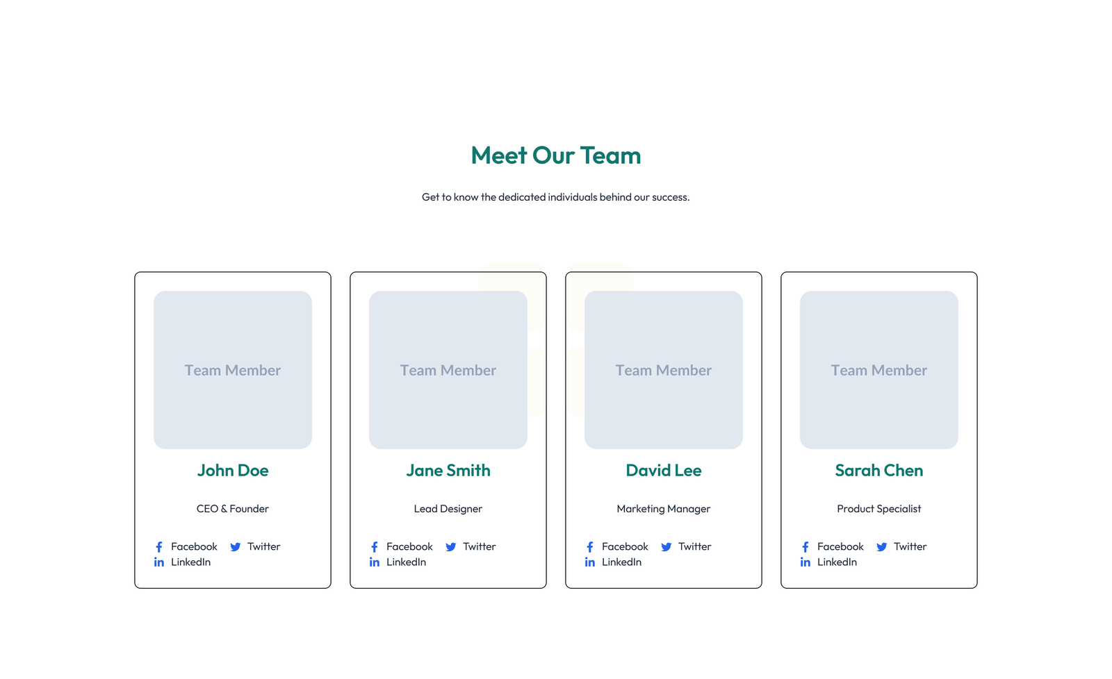 Team with 4-column Team Cards 65 - Elementor component