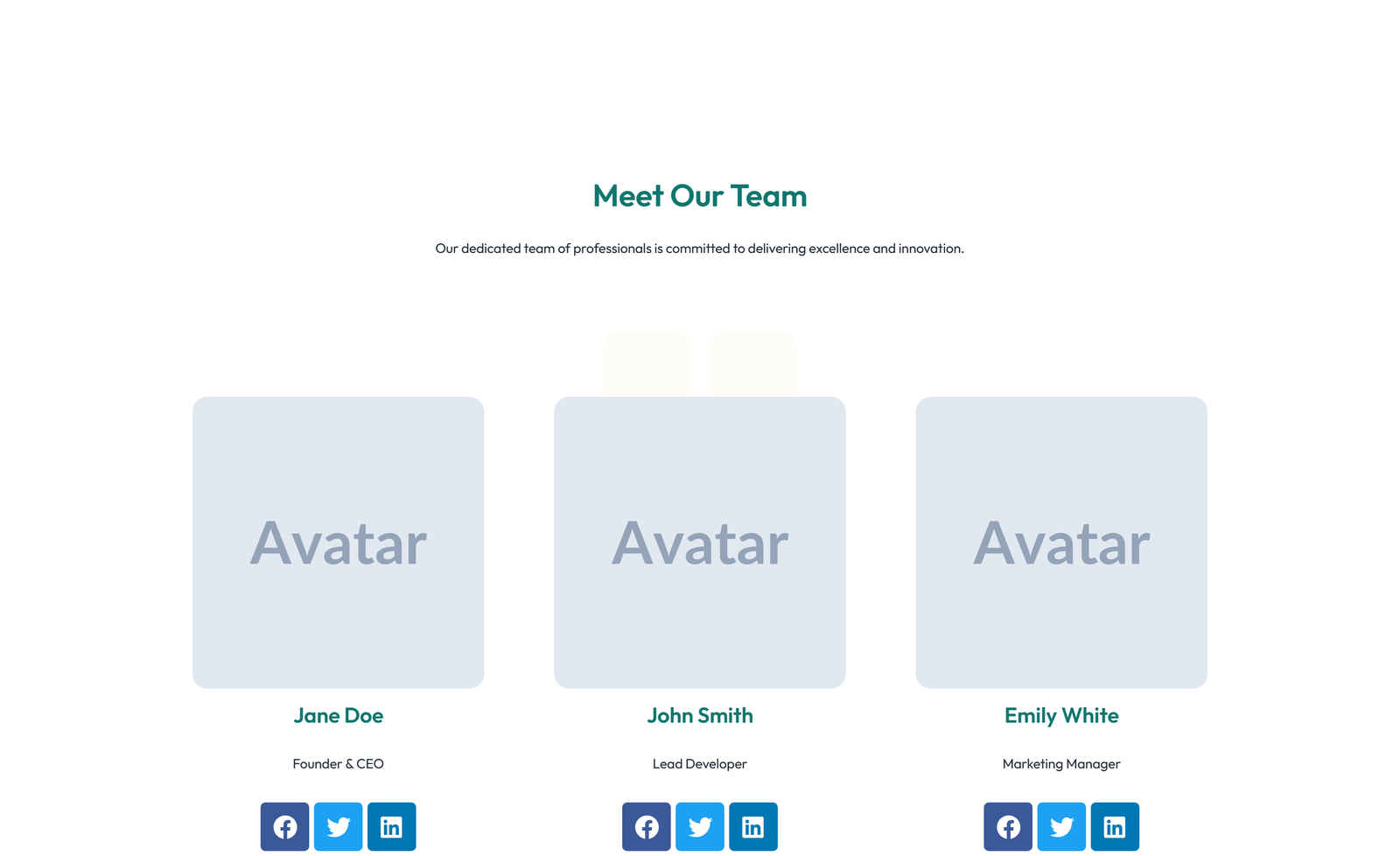 Team with 2-column Team Cards 67 - Elementor component