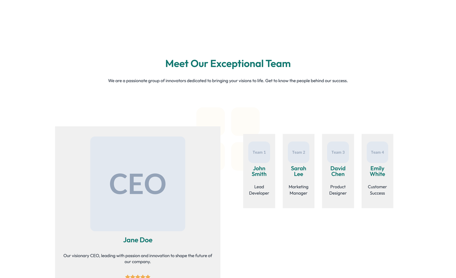 Team with 2-column Team Cards 73 - Elementor component