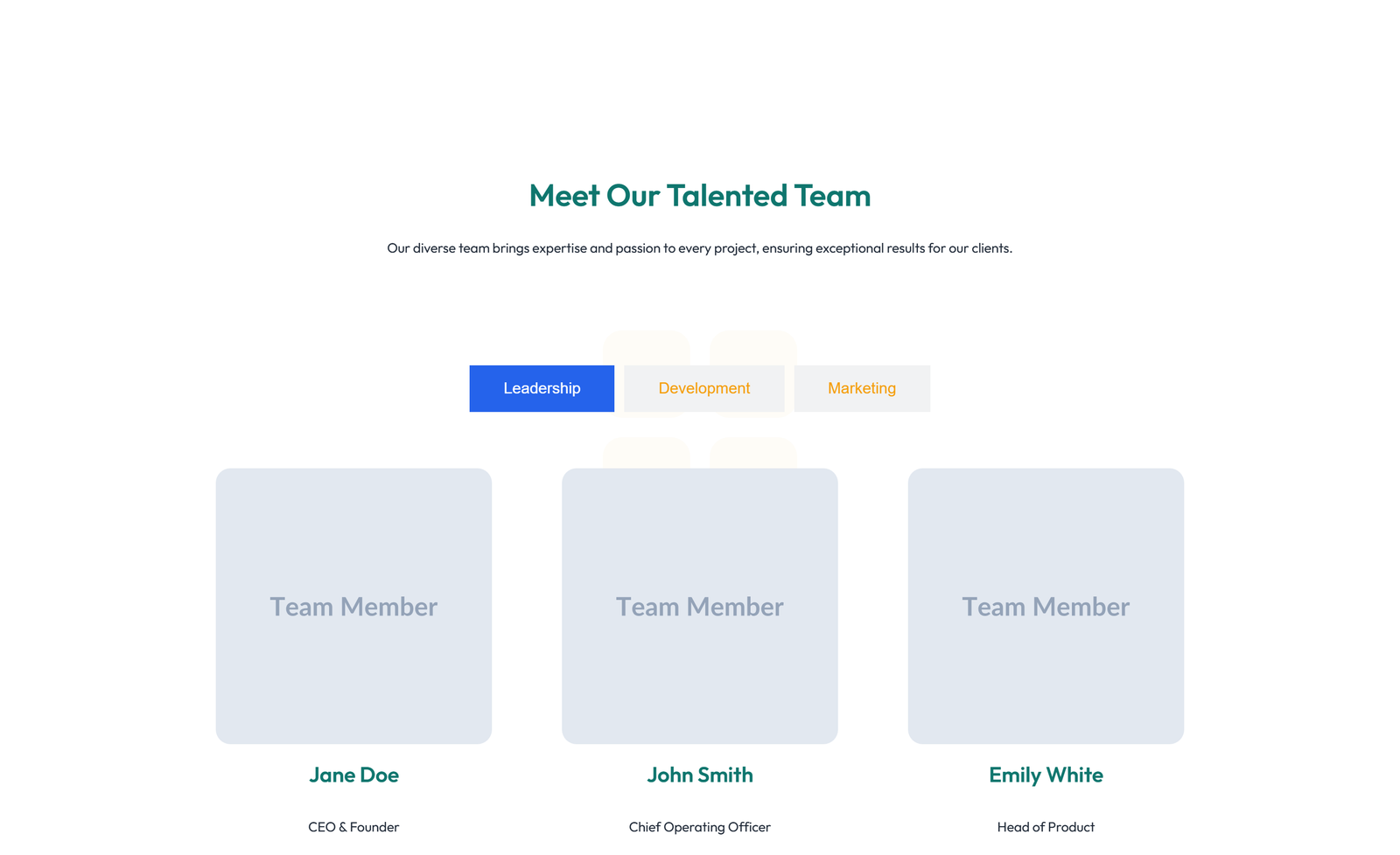 Team with 2-column Team Cards 83 - Elementor component