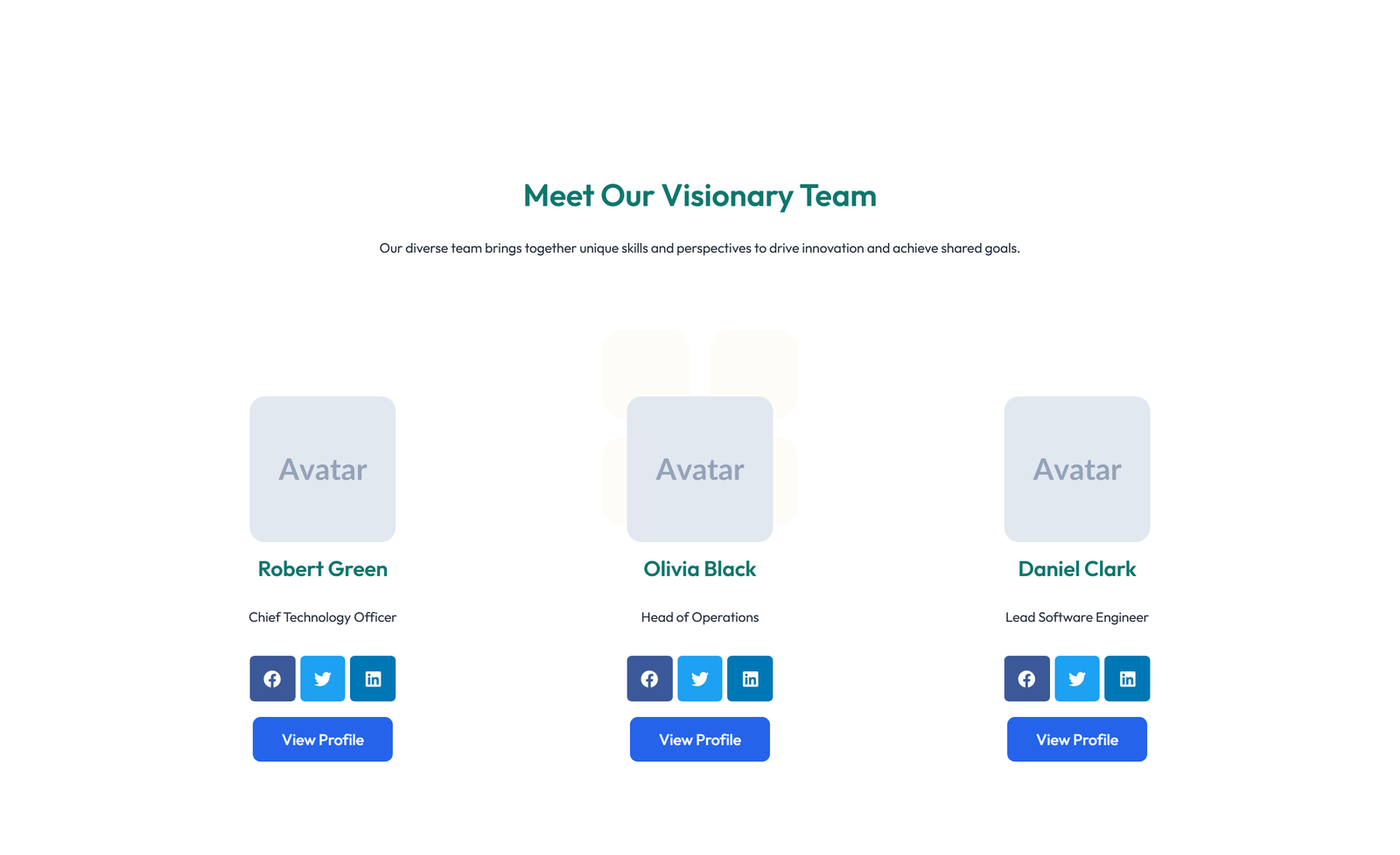 Team with 3-column Team Cards with Social 85 - Elementor component