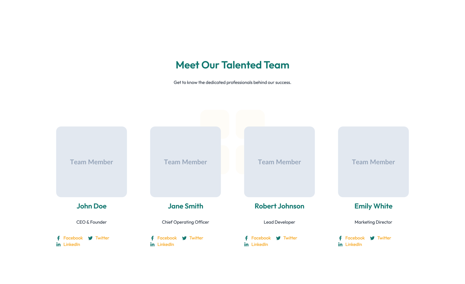 Team with 2-column Team Cards 88 - Elementor component