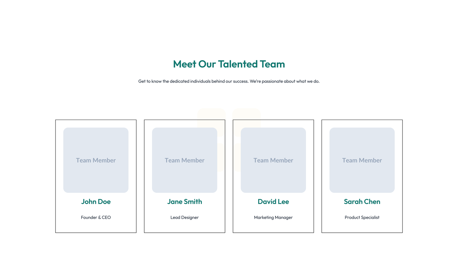 Team with 4-column Team Cards 90 - Elementor component