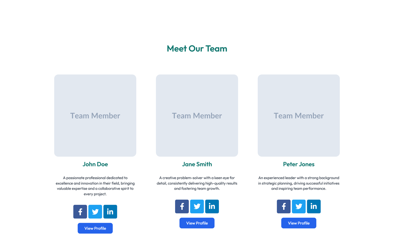 Team with 3-column Team Cards with Social 95 - Elementor component