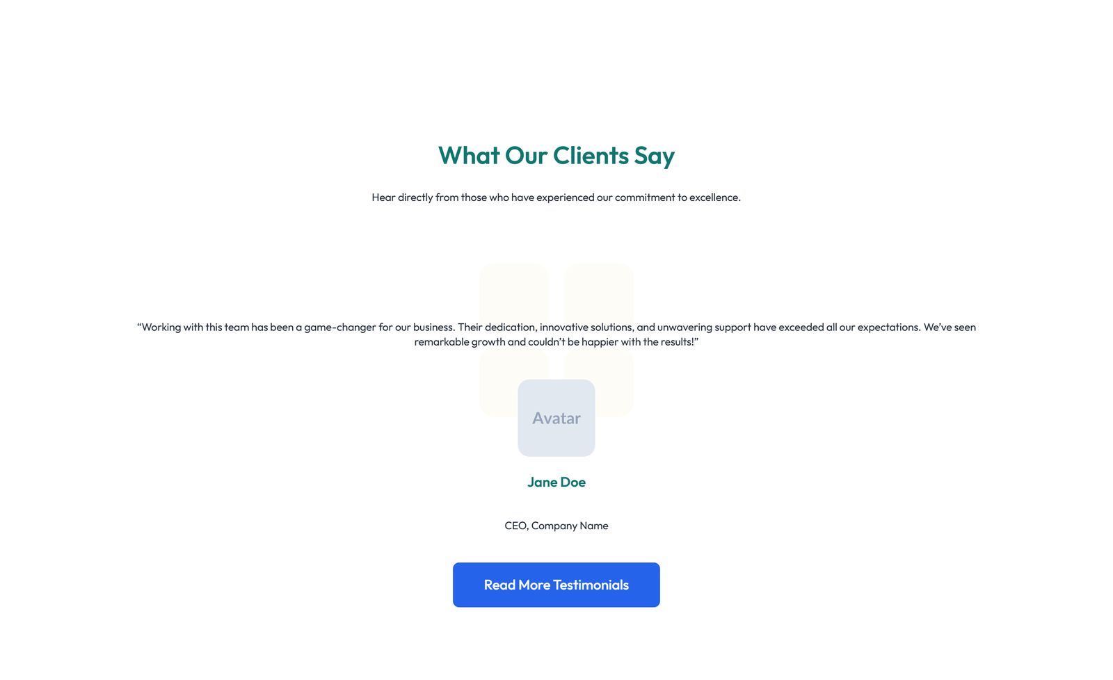 Screenshot of Testimonial with Single Centered Blockquote 9 - Elementor Testimonial Sections component