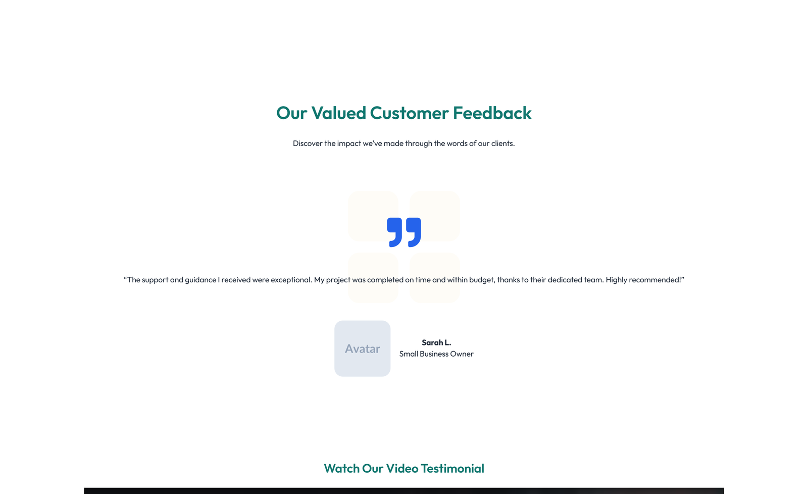 Screenshot of Testimonial with Single Centered Blockquote 14 - Elementor Testimonial Sections component