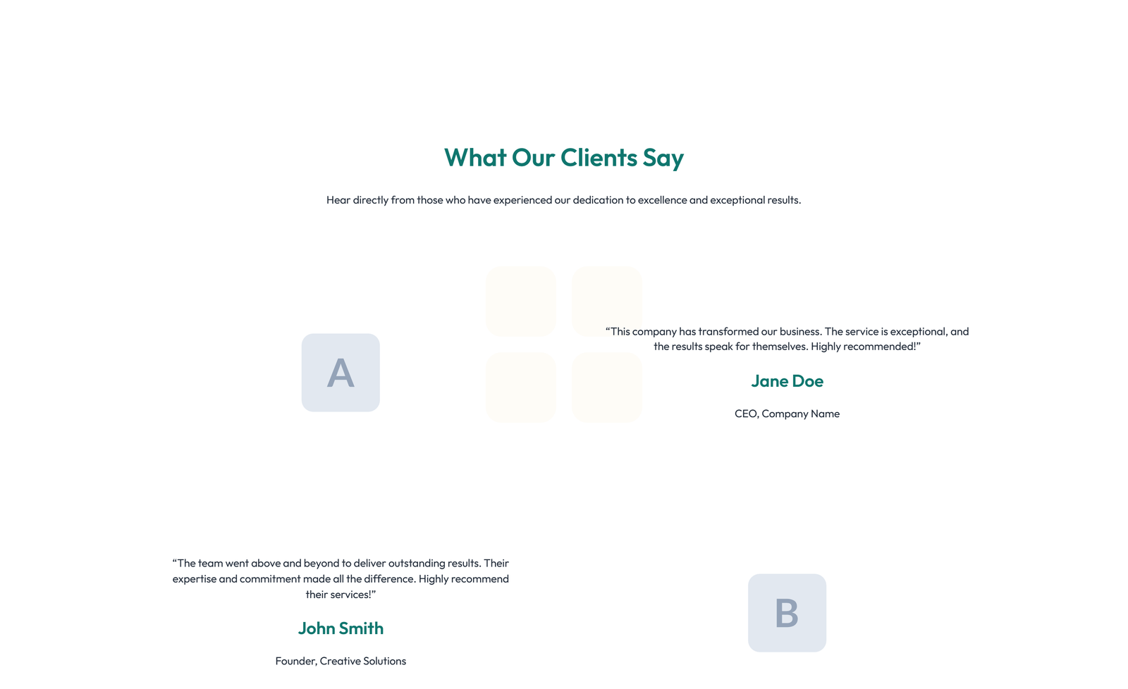 Screenshot of Testimonial with 3-column Rating, Quote Cards 16 - Elementor Testimonial Sections component