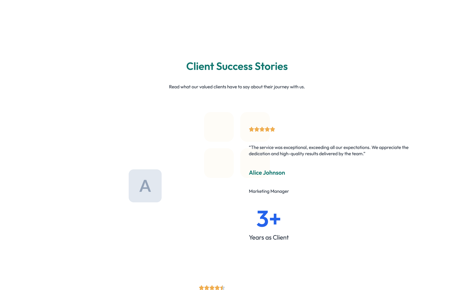 Screenshot of Testimonial with 3-column Rating, Quote Cards 17 - Elementor Testimonial Sections component