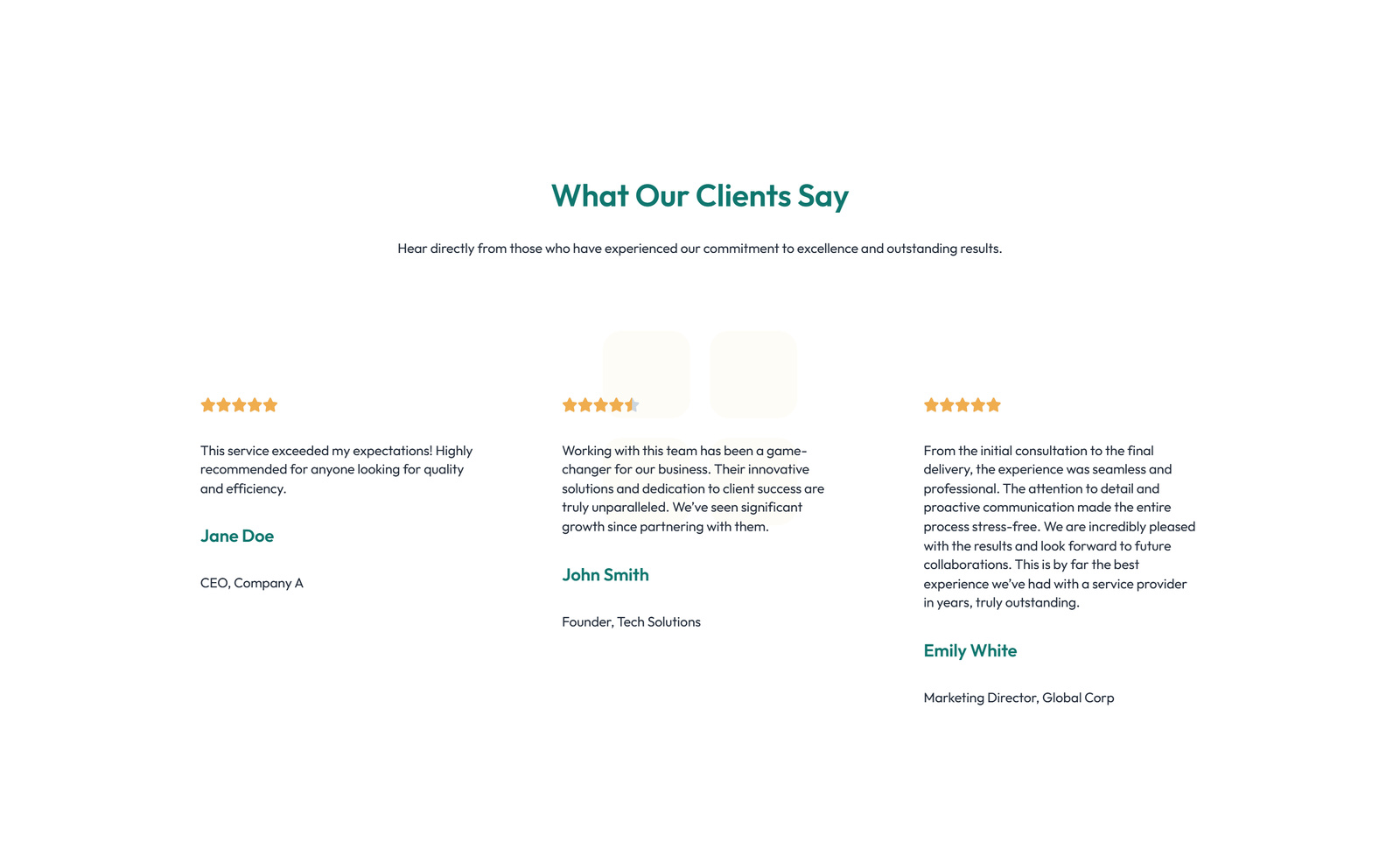 Testimonial with 3-column Rating, Quote Cards 26 - Elementor component