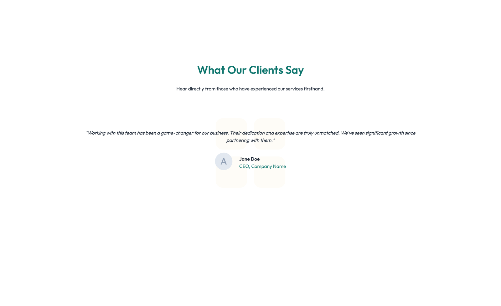 Screenshot of Testimonial with Single Centered Blockquote 28 - Elementor Testimonial Sections component