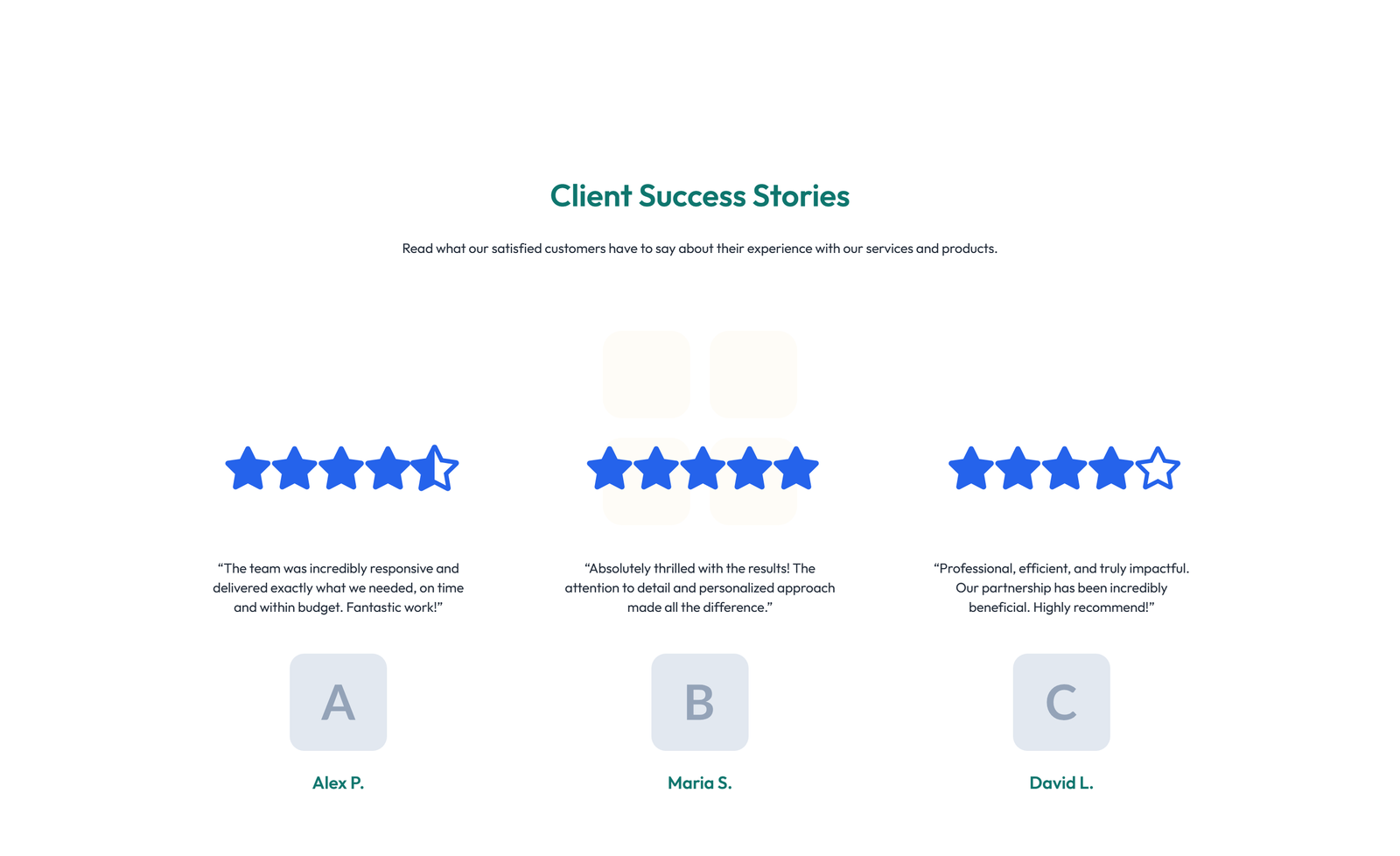 Testimonial with 3-column Rating, Quote Cards 52 - Elementor component