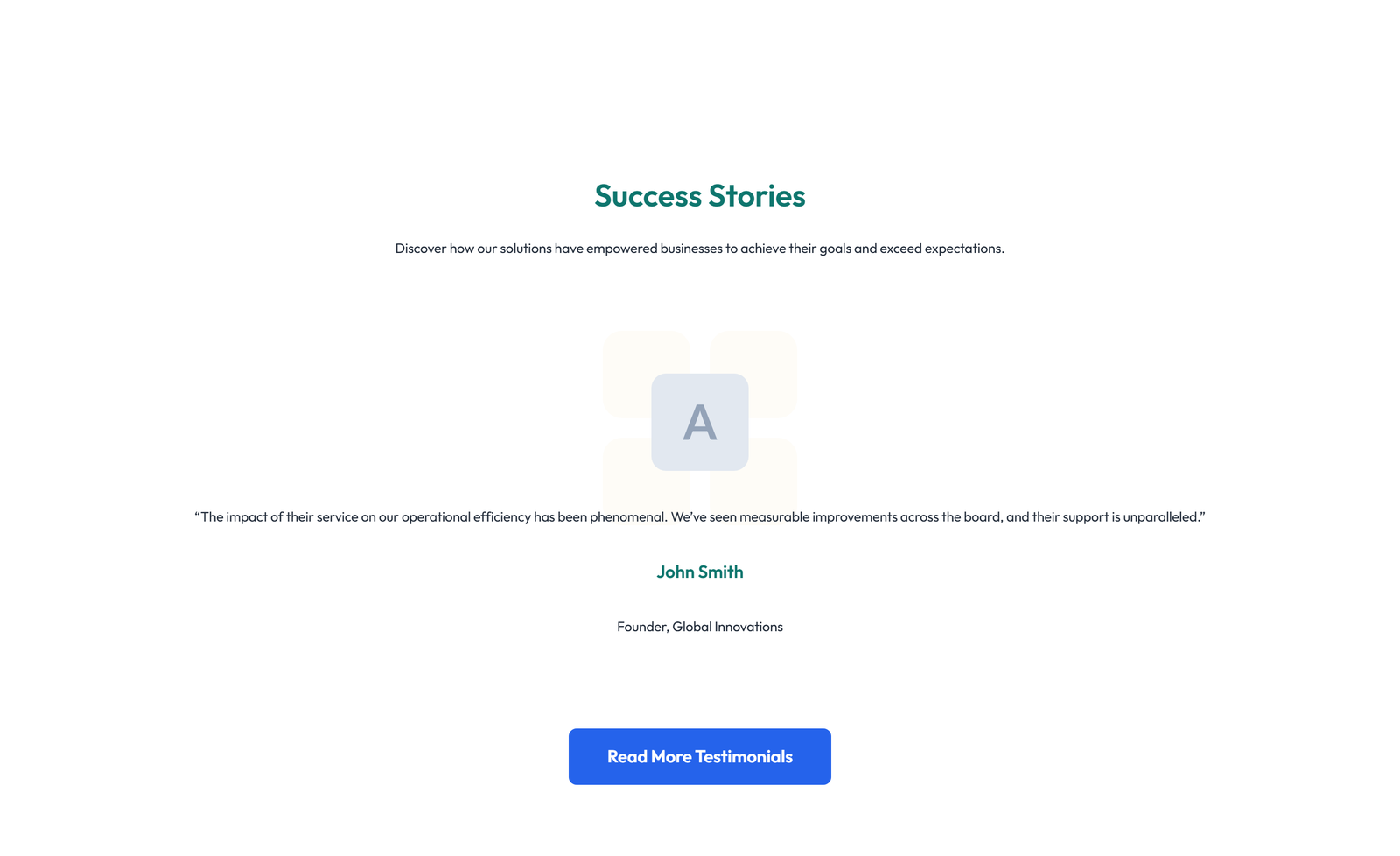 Screenshot of Testimonial with Single Centered Blockquote 75 - Elementor Testimonial Sections component