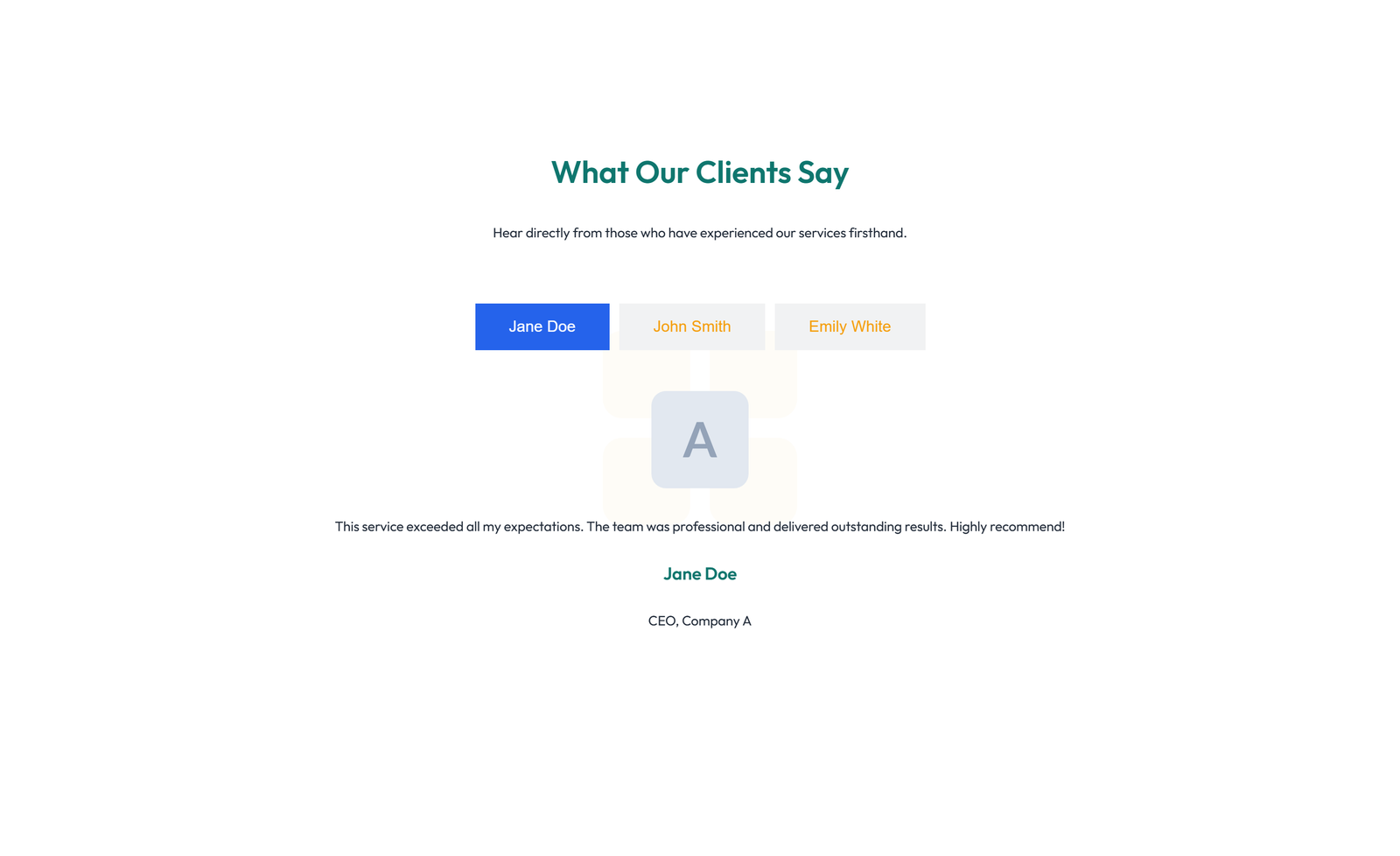 Screenshot of Testimonial with Single Centered Blockquote 77 - Elementor Testimonial Sections component