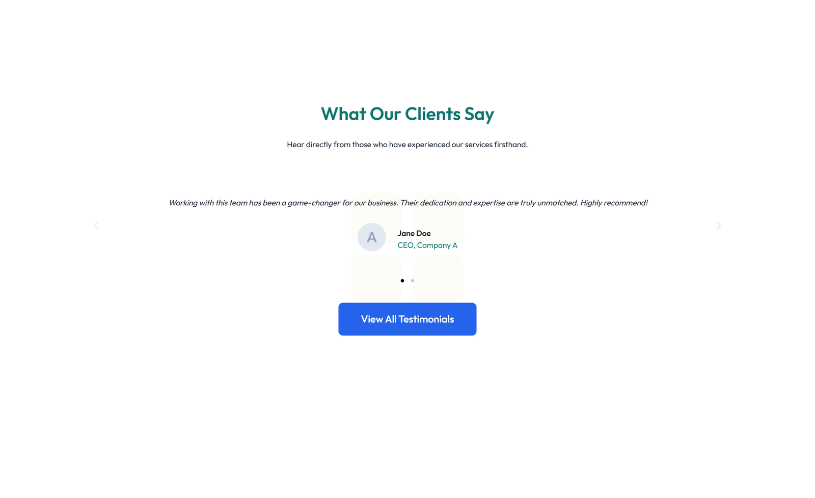 Screenshot of Testimonial with Single Centered Blockquote 85 - Elementor Testimonial Sections component