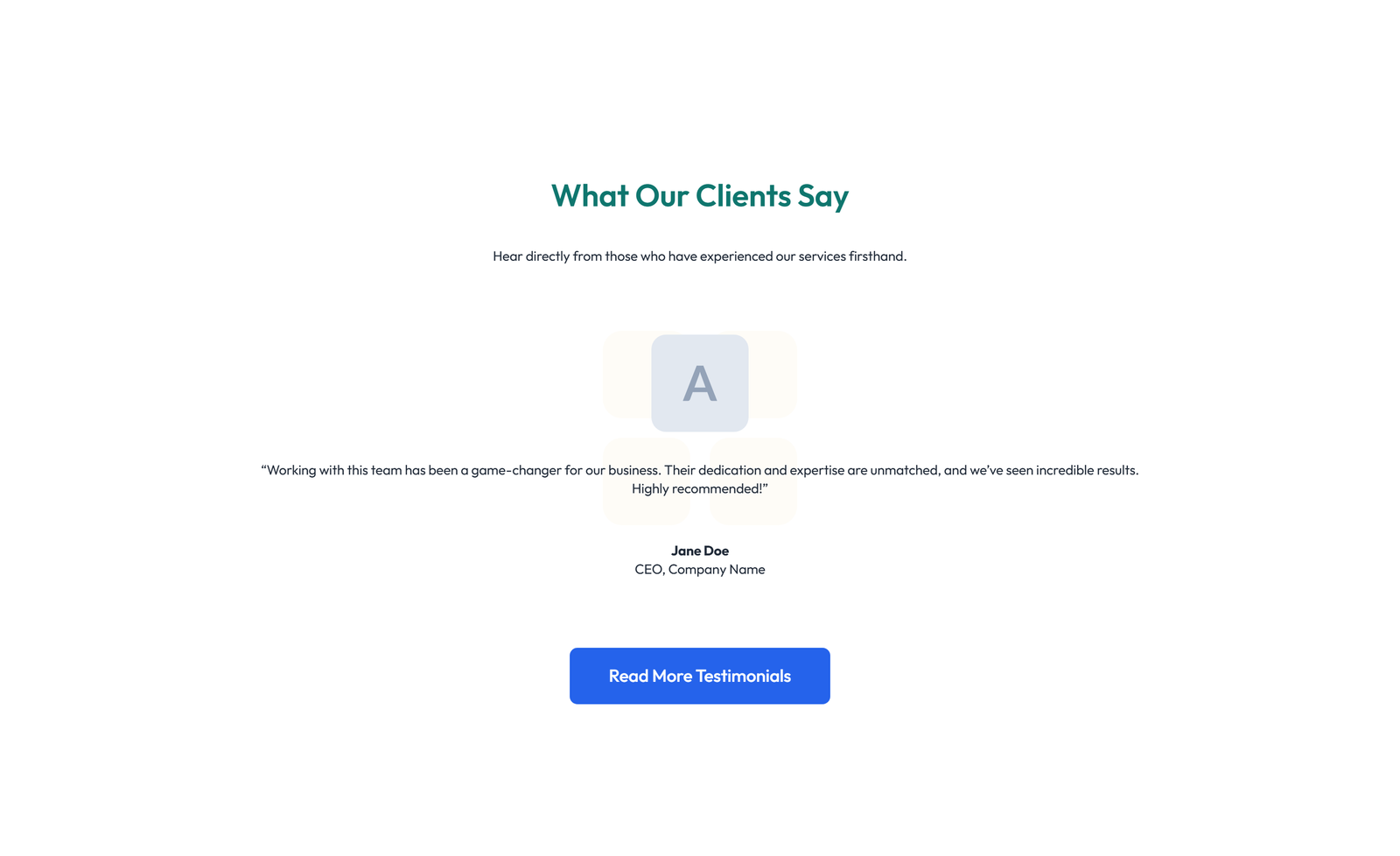 Screenshot of Testimonial with Single Centered Blockquote 86 - Elementor Testimonial Sections component