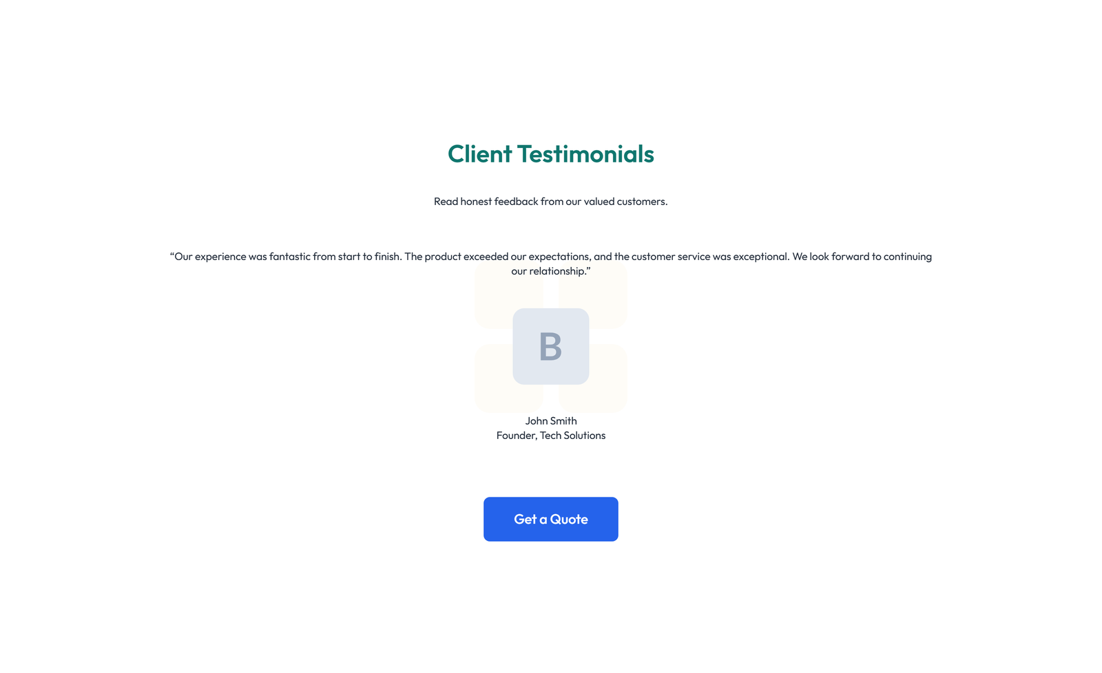 Screenshot of Testimonial with Single Centered Blockquote 87 - Elementor Testimonial Sections component